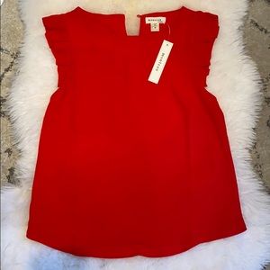 Red Blouse with Pleated Sleeves